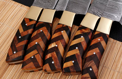 5 PC Custom Handmade Hand Forged Damascus Steel Chef Knife Setsjpeg