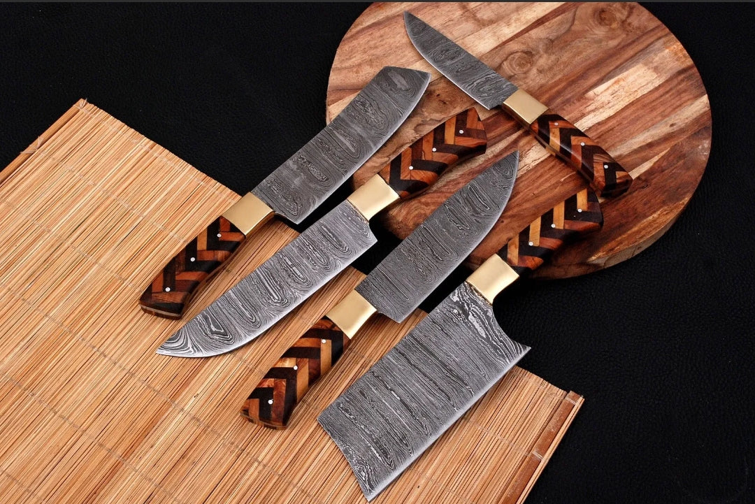 5 PC Custom Handmade Hand Forged Damascus Steel Chefjpeg