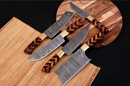 5 PC Custom Handmade Hand Forged Damascus Steel Chefjpeg