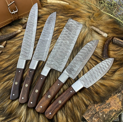 5 Pc Handmade Forged Damascus Steel Chef Knife Set Kitchen Knives