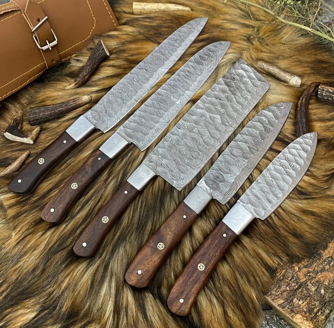 5 Pc Handmade Forged Damascus Steel Chef Knife Setsjpeg