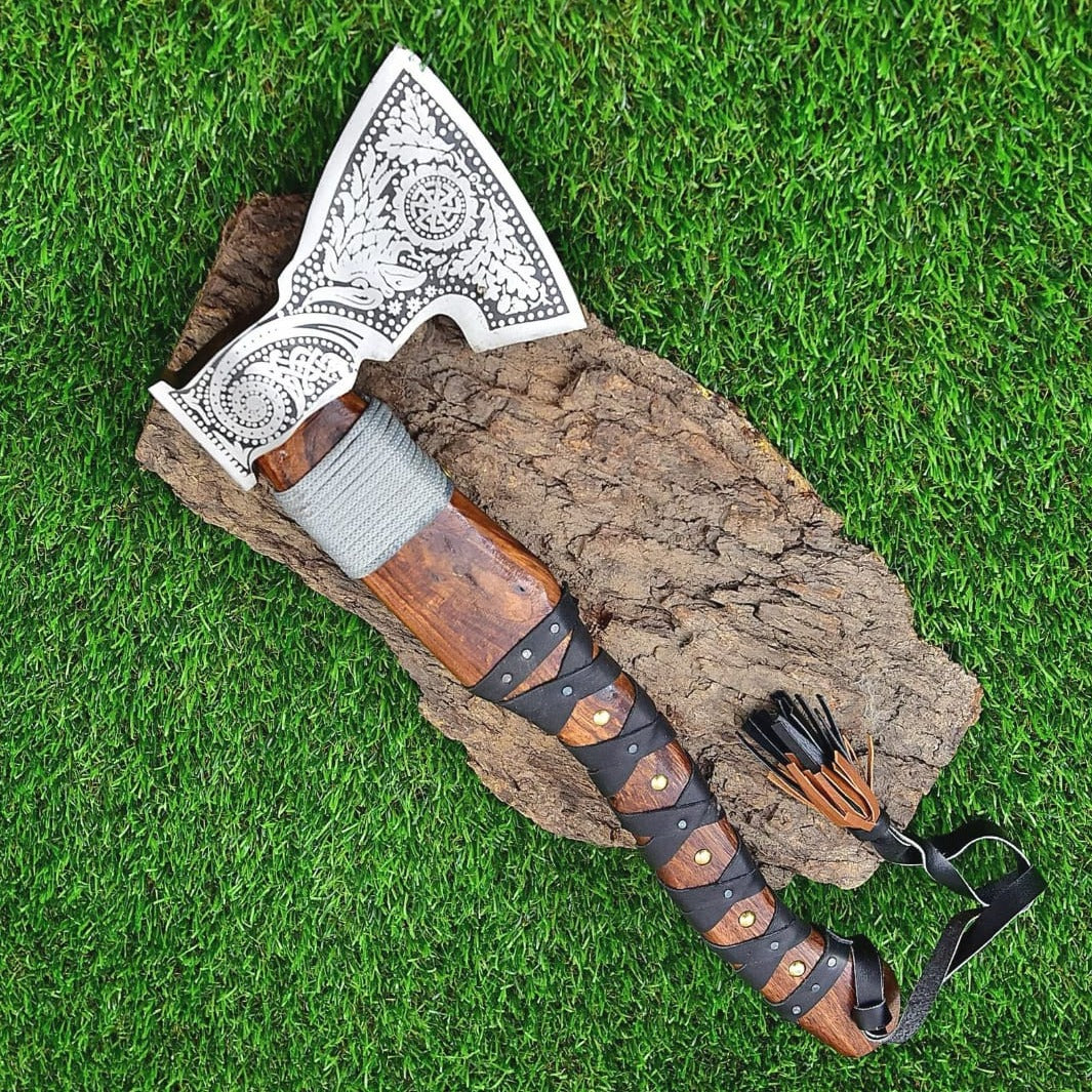 Hand Forged Carbon Steel Hatchet Tomahawk Hunting Viking Axe
