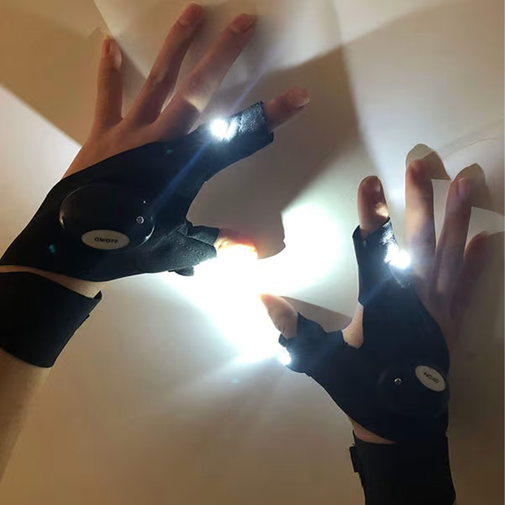 LED Flashlight Waterproof Gloves  Practical Durable Fingerless Gloves 2