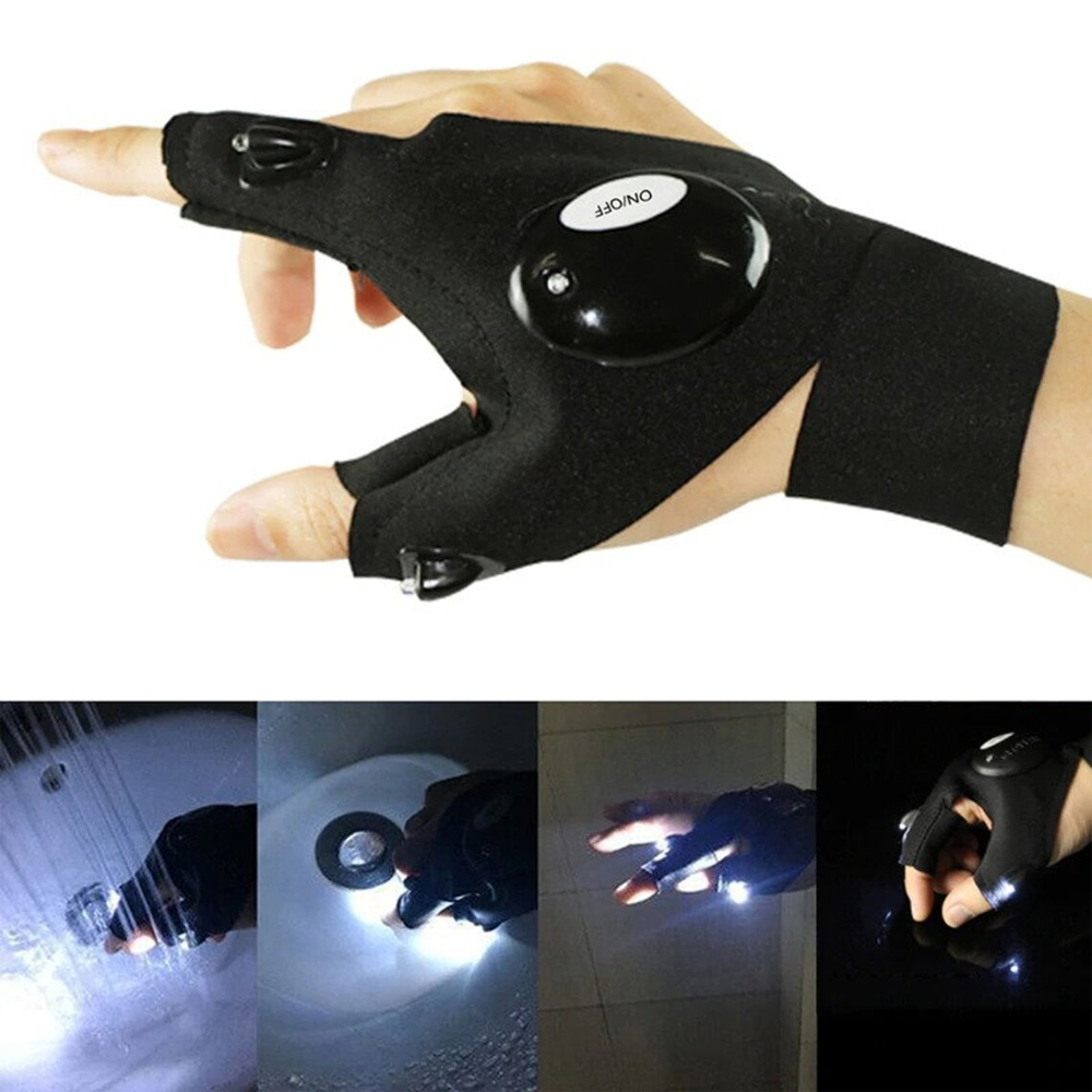 LED Flashlight Waterproof Gloves  Practical Durable Fingerless Gloves 3