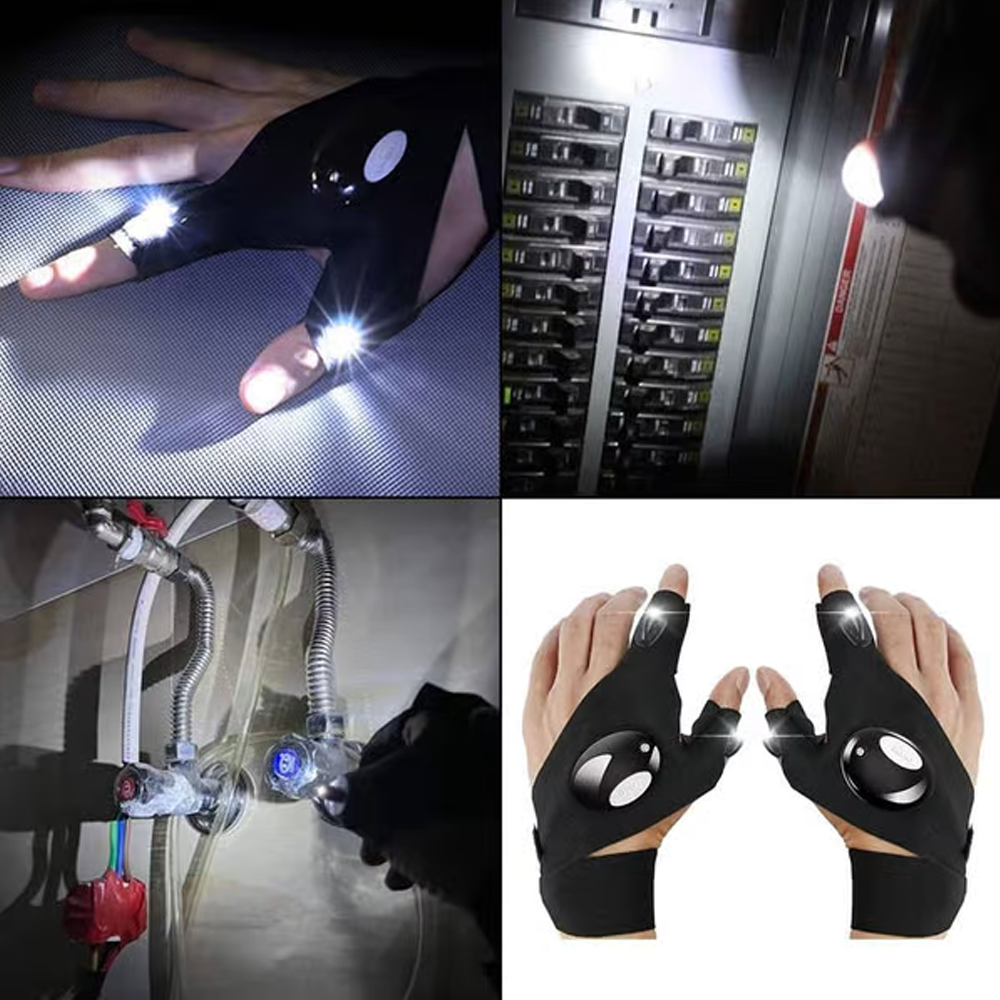 LED Flashlight Waterproof Gloves  Practical Durable Fingerless Gloves 4