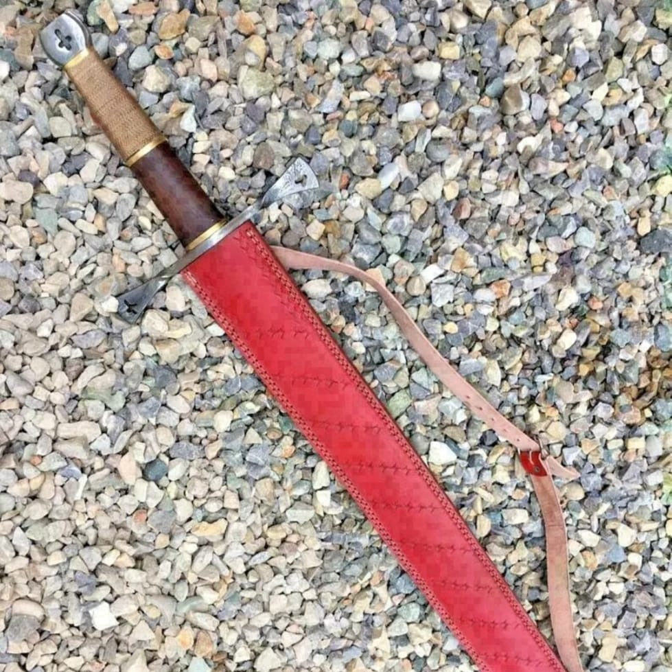 Handmade Cross Sword Hand Forged Damascus Steel With Sheath.jpeg