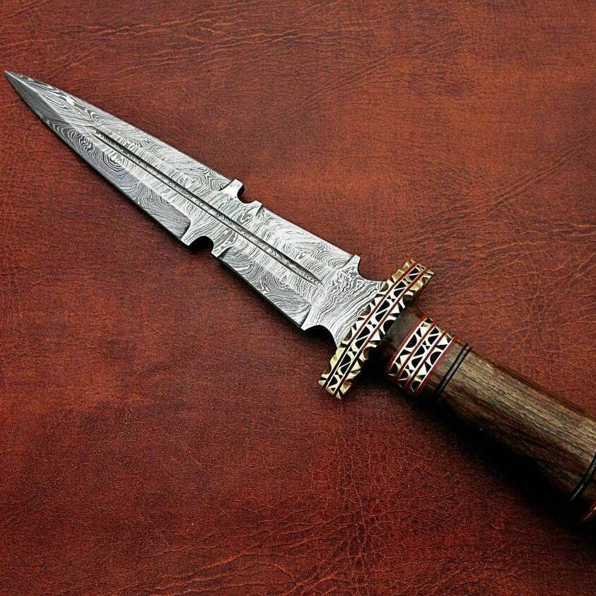 Custom Handmade Damascus Steel Hunting Dagger Knife With leather Sheath buy nowjpg