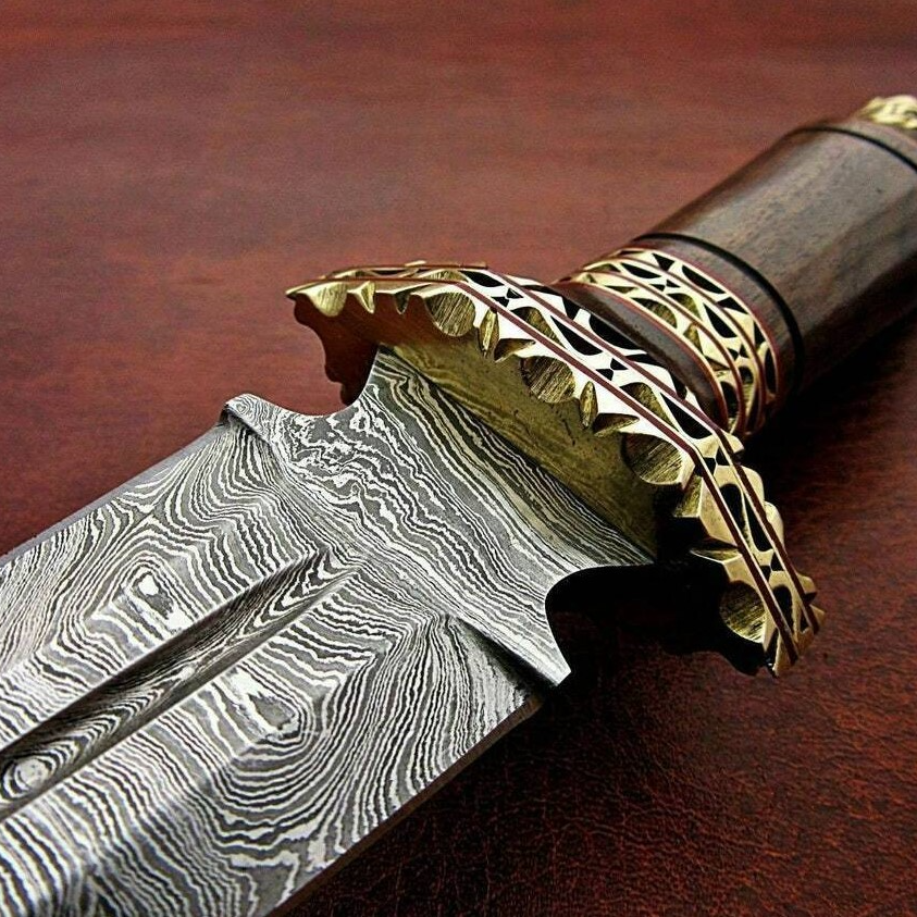 Custom Handmade Damascus Steel Hunting Dagger Knife With leather Sheath nowjpg