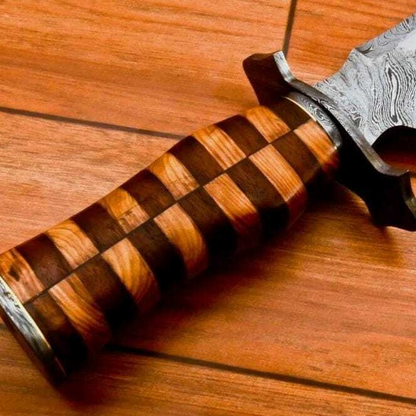 CUSTOM HANDMADE DAMASCUS HUNTING BOWIE KNIFE WOOD HANDLE  LEATHER SHEATH nowjpg