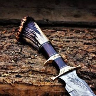 Stag crown Forged Knife  Damascus Knife  GIFT For Men  With Leather Sheath nowjpg