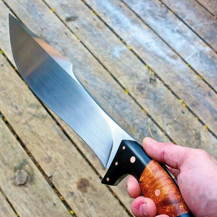 Handmade Carbon Steel Drop Point Knife High Polish Wood Handle  Leather Sheathjpg