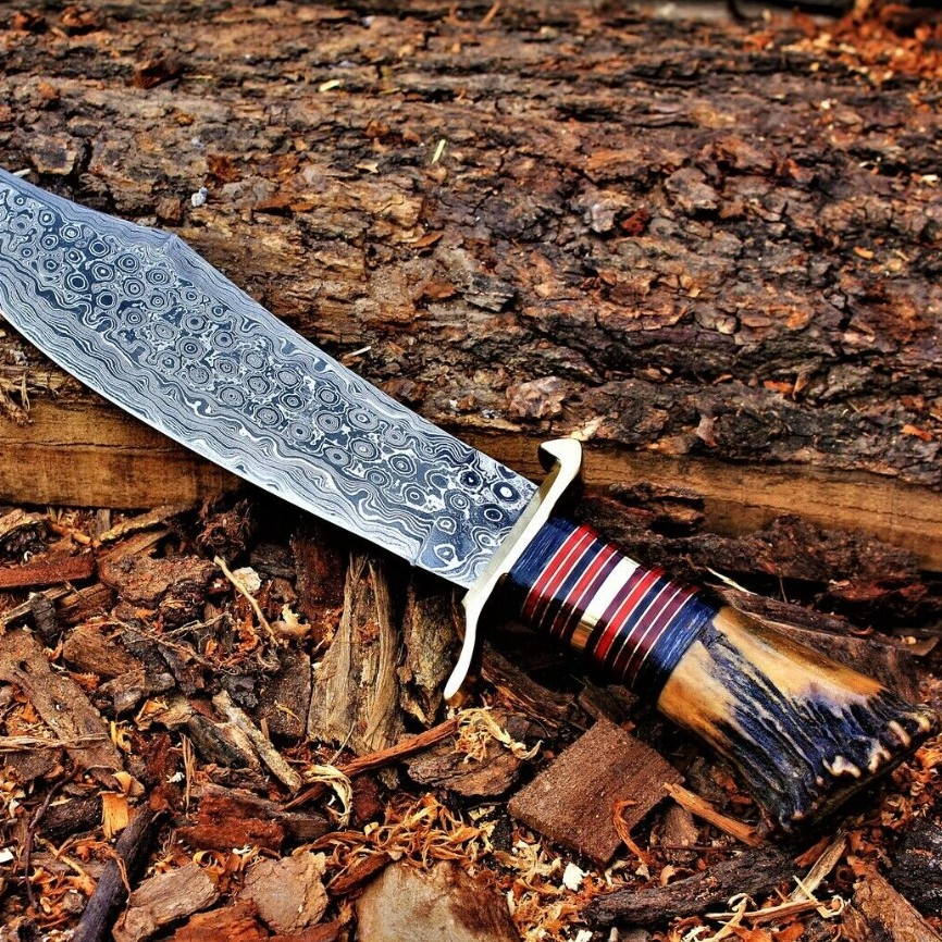 Aladdin Knife GIFT  Stag Crown Handle Spartan Knife Damascus Steel Bladejpg