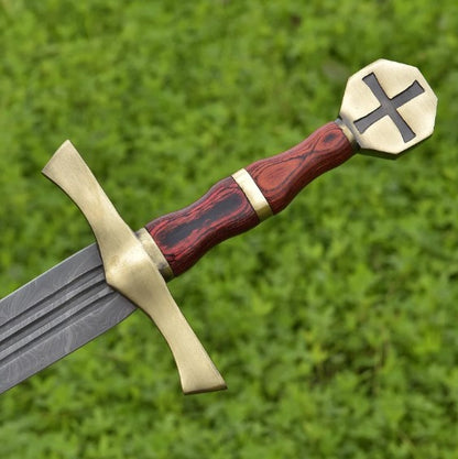 Holy Knight Descendant Damascus Steel Templar Sword  Collectible Hand F 2jpg
