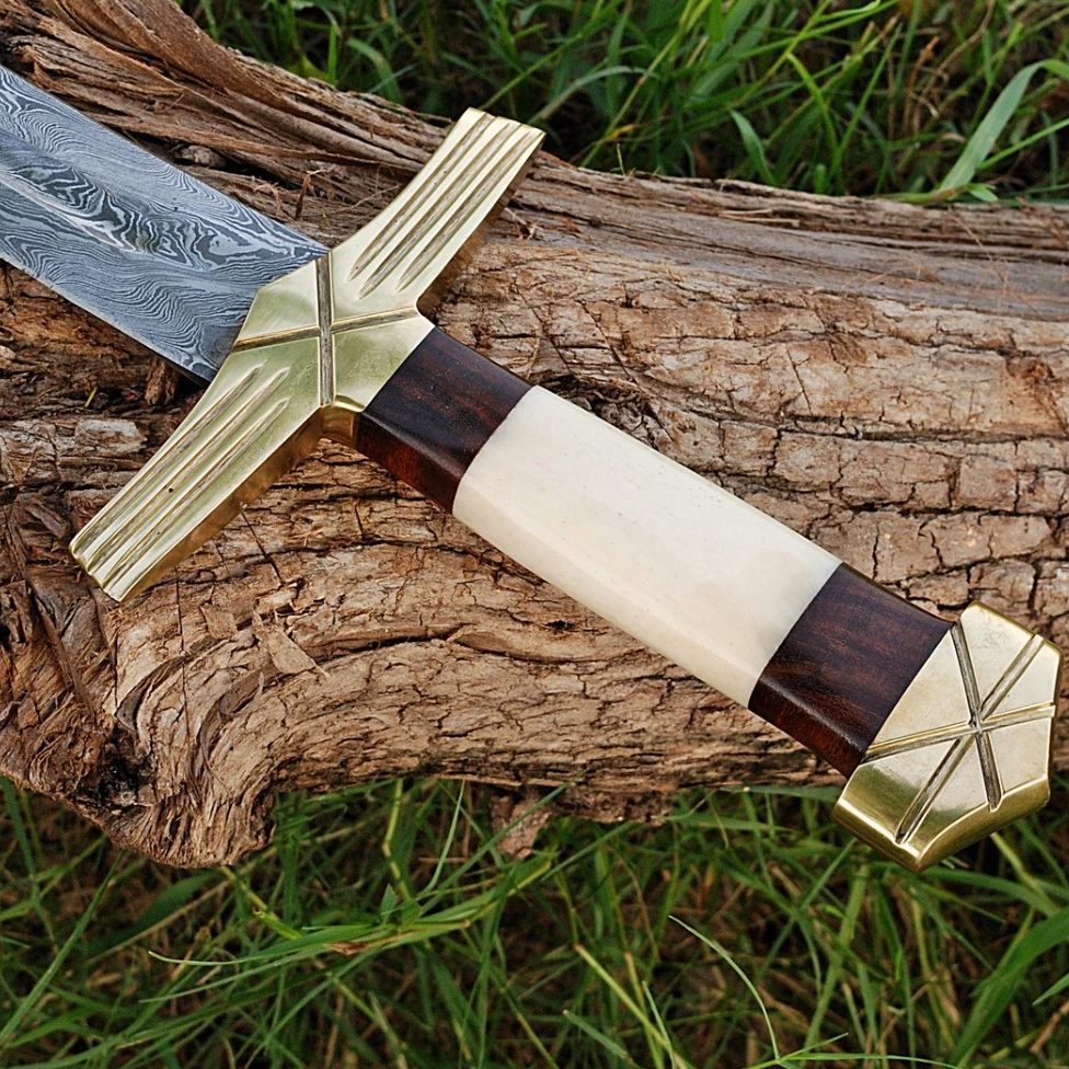 Formidable Viking Ruler Damascus Steel Sword - Pattern Welded Hand Forged Collectible Medieval Replica Sword with Leather in usa.jpg