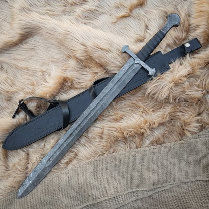 Scorched Earth Damascus Steel Sword | Hand-Forged Medieval Collectible