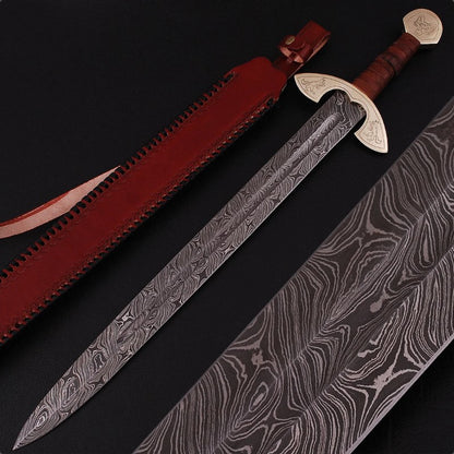 UlfSune Fang Damascus Steel Viking Sword | Hand-Forged Collectible