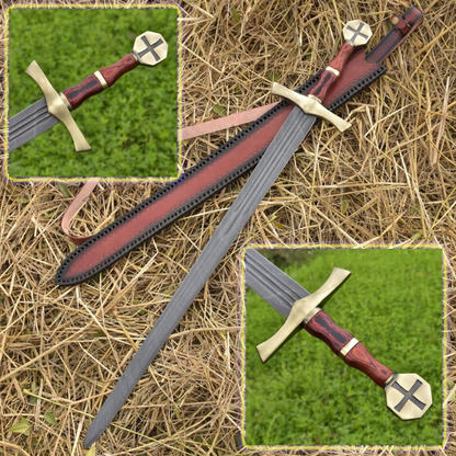 Holy Knight Damascus Templar Sword | Hand-Forged Collectible