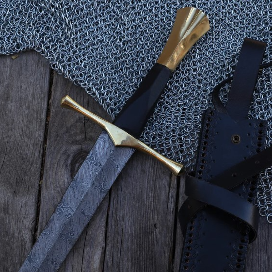 New Horizons Collectible TemplarStyle Sword  Hand Forged Damascus Steel Med 3jpg