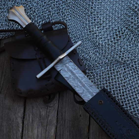 Celestial Dance Damascus Steel Sword  Medieval Hand Forged Templar Inspire 2jpg