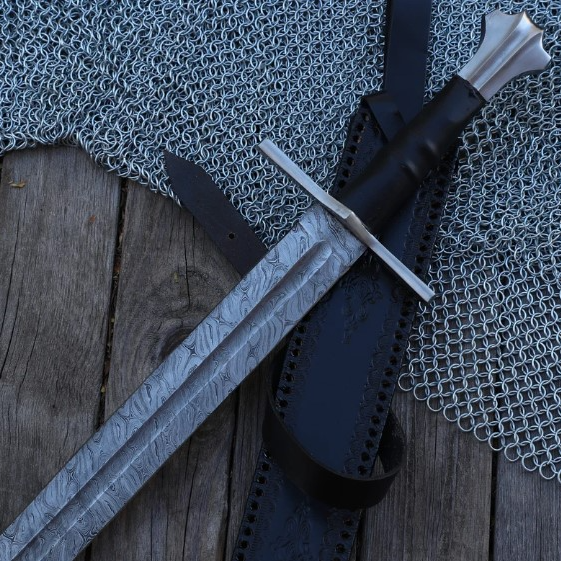 Celestial Dance Damascus Steel Sword  Medieval Hand Forged Templar Inspiredjpg