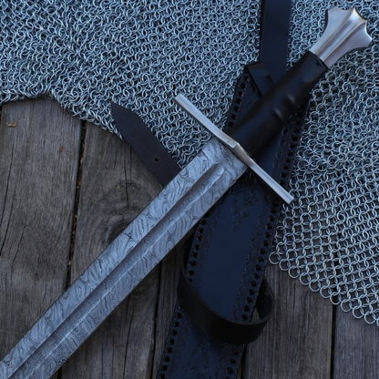 Celestial Dance Damascus Steel Sword  Medieval Hand Forged Templar Inspiredjpg