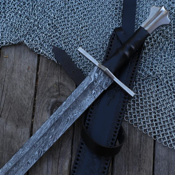 Celestial Dance Damascus Steel Sword  Medieval Hand Forged Templar Ins 2jpg