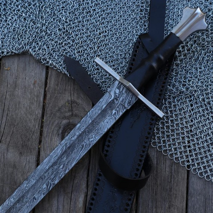 Celestial Dance Damascus Steel Sword  Medieval Hand Forged Templar Ins 2jpg