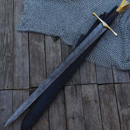 New Horizons Collectible Templar-Style Sword Hand Forged Damascus Steel Medieval Inspired Sword with Leather Sheath.jpg