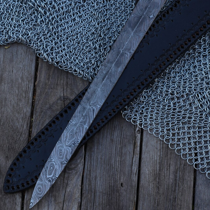New Horizons Collectible Templar-Style Sword Hand Forged Damascus Steel Medieval Inspired Sword with Leather Sheath Twist Pattern in us.jpg