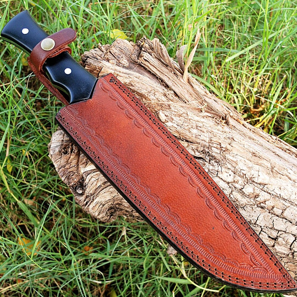 Assured Victory Damascus Steel Kukri Knife  Collectible Hunting Sawback Machete with Leather Sheath