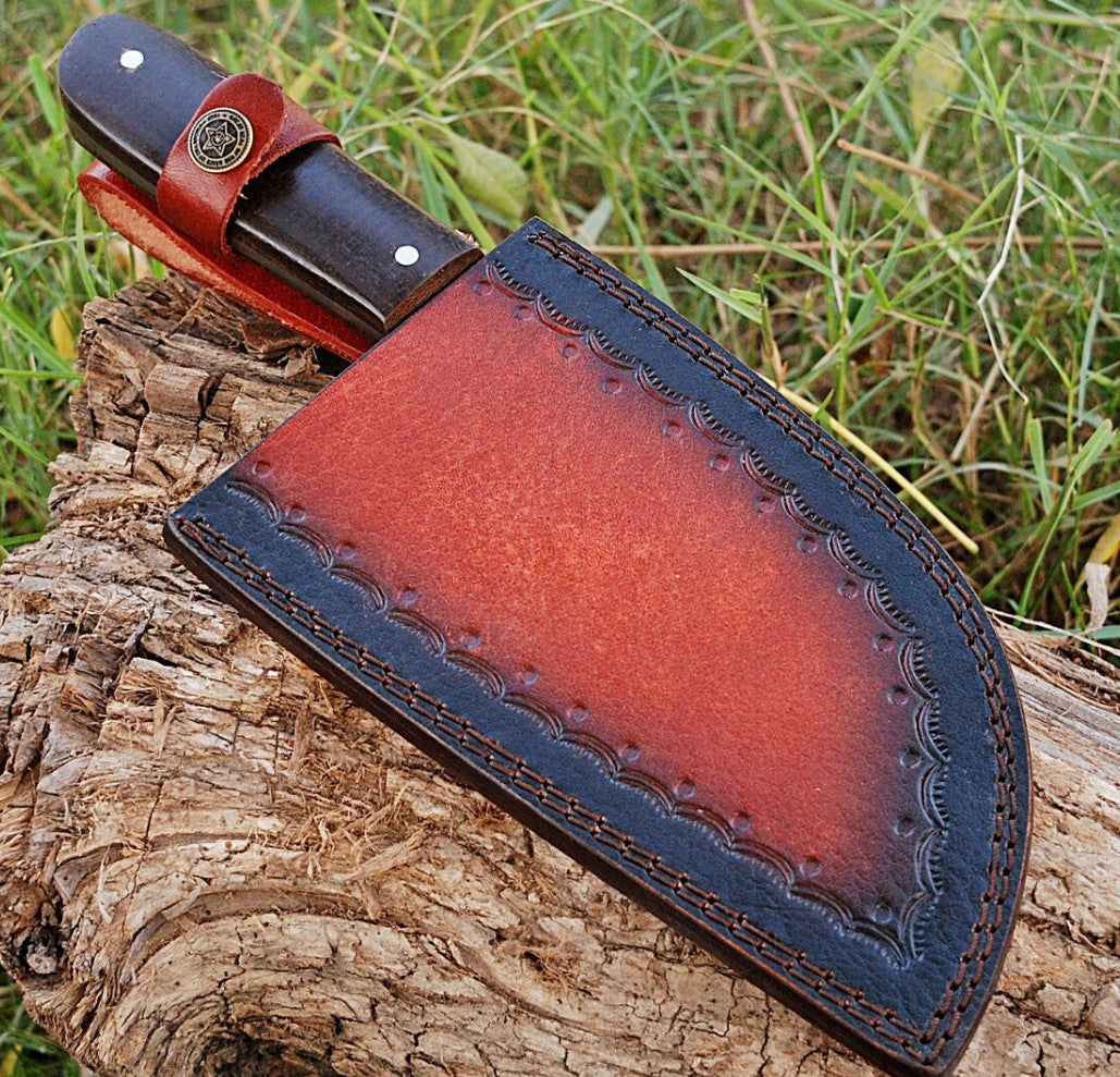 Berdella Damascus Steel Serbian Cleaver Knife Handmade Full Tang Blended Steel Kitchen Knife