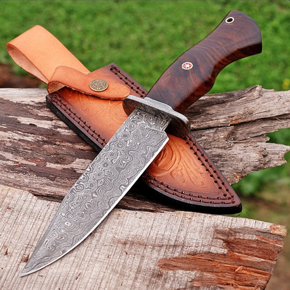 Running Free Damascus Steel Outdoor Knife Collectible Fixed Blade Hunting Knife East Indian Rosewood Handle