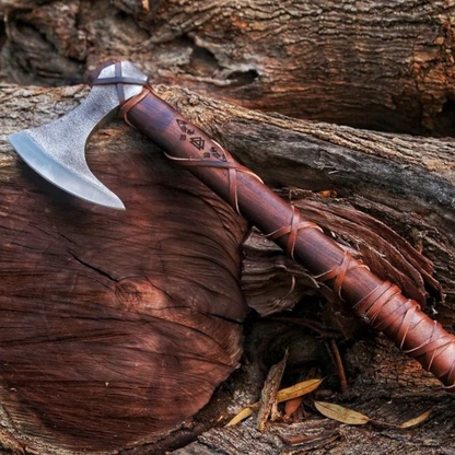 Ragnar Viking Axe, Camping Axe, Viking Nordic Battle Axe with Rose Shaft