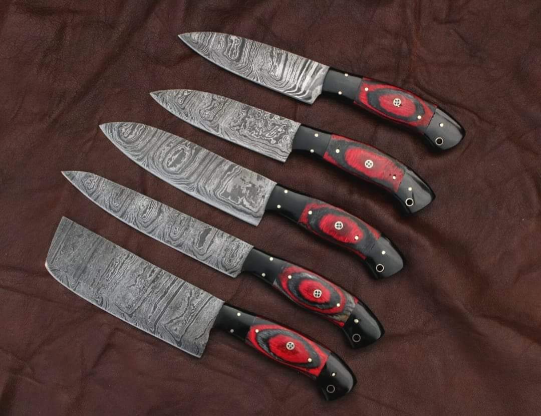 Damascus Chef Set Of 5 Pieces ,Custom Handmade Chef Set , Handmade Damascus Chef Set ,Personalized Gift For Mother ,