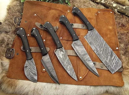 5-Piece Damascus Chef Set – Custom Handmade Knives | Personalized Gift for Mother