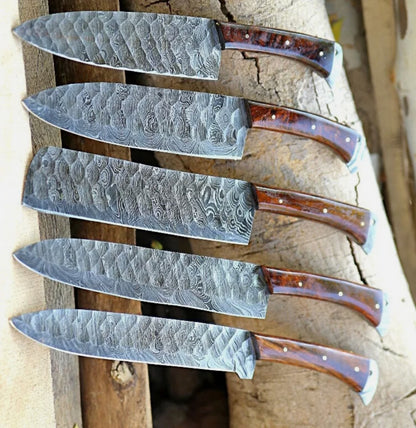 Damascus Chef Set Of 5 Pieces ,Custom Handmade Chef Set , Handmade Damascus Chef Set ,Personalized Gift For Mother ,