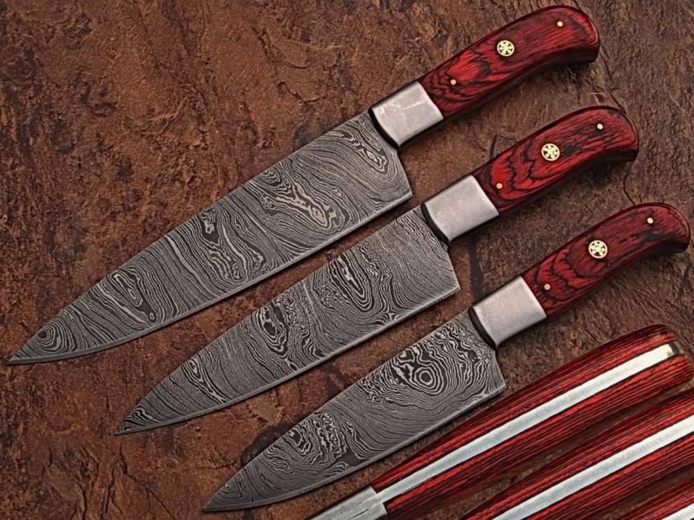 Damascus Chef Set Of 3 Pieces ,Custom Handmade Chef Set , Handmade Damascus Chef Set ,Personalized Gift For Mother ,