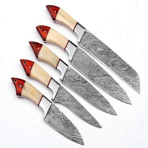 Damascus Chef Set Of 5 Pieces ,Custom Handmade Chef Set , Handmade Damascus Chef Set ,Personalized Gift For Mother ,