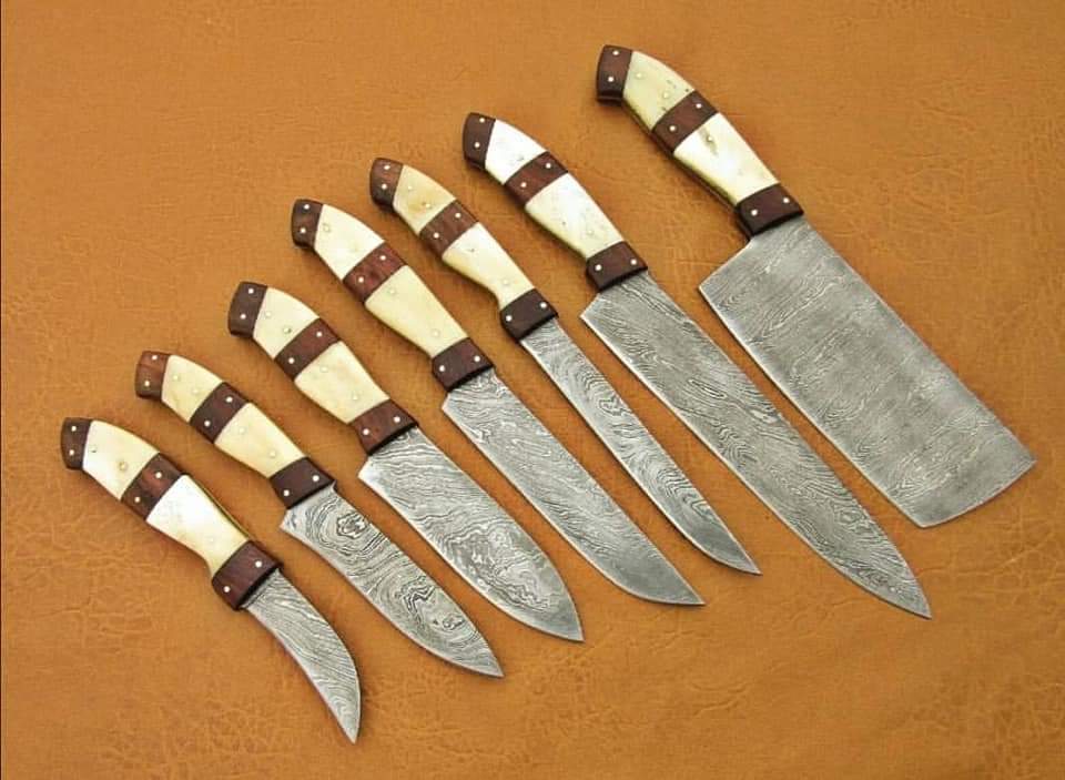 Damascus Chef Set Of 7 Pieces ,Custom Handmade Chef Set , Handmade Damascus Chef Set ,Personalized Gift For Mother ,