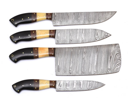Custom Handmade Damascus Chef Set of 4 Pieces