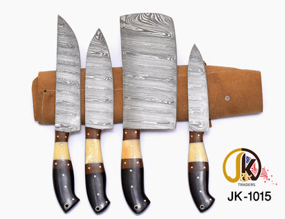 Custom Handmade Damascus Chef Set of 4 Pieces