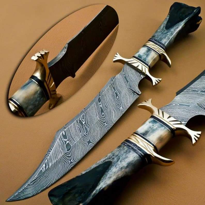 Damascus Steel knife, Hunting knife with sheath, fixed blade Camping knife, Bowie knife, Handmade Knives, Gifts For Men
