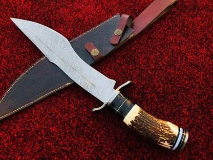 Damascus Steel knife, Hunting knife with sheath, fixed blade Camping knife, Bowie knife, Handmade Knives, Gifts For Men