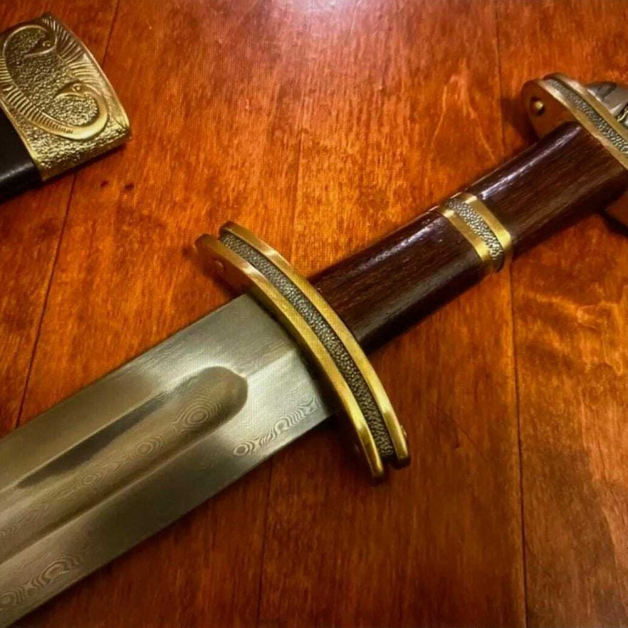 King Ragnar Sword Handmade Damascus Sword Viking With Leather Sheath in usjpg