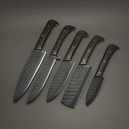 Carbon steel Chef Set Of 5 Pieces ,Custom Handmade Chef Set , Handmade Damascus Chef Set , Personalized Gift