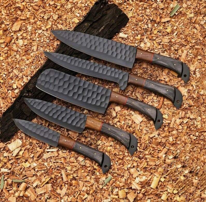 Carbon steel Chef Set Of 5 Pieces ,Custom Handmade Chef Set , Handmade Damascus Chef Set ,Personalized Gift