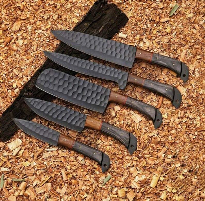 Carbon steel Chef Set Of 5 Pieces ,Custom Handmade Chef Set , Handmade Damascus Chef Set ,Personalized Gift