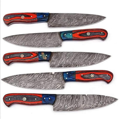 Carbon steel Chef Set Of 5 Pieces ,Custom Handmade Chef Set , Handmade Damascus Chef Set ,Personalized Gift For Mother ,