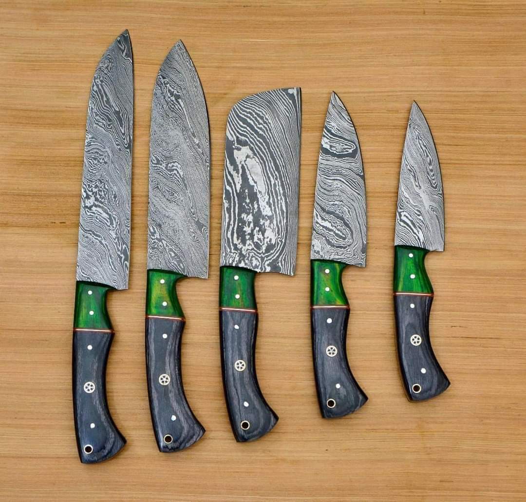 Carbon steel Chef Set Of 5 Pieces ,Custom Handmade Chef Set , Handmade Damascus Chef Set ,Personalized Gift For Mother