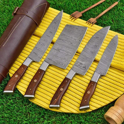 Carbon steel Chef Set Of 4Pieces ,Custom Handmade Chef Set , Handmade Damascus Chef Set ,Personalized Gift For Mother ,